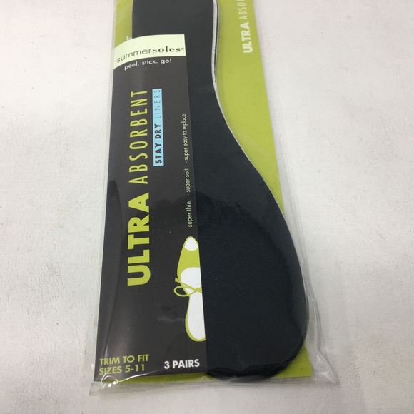 Summer Soles 3 Pair Ultra Absorbent Stay Dry Shoe Liners, Women's Size 5-11 -Blk - Picture 4 of 8